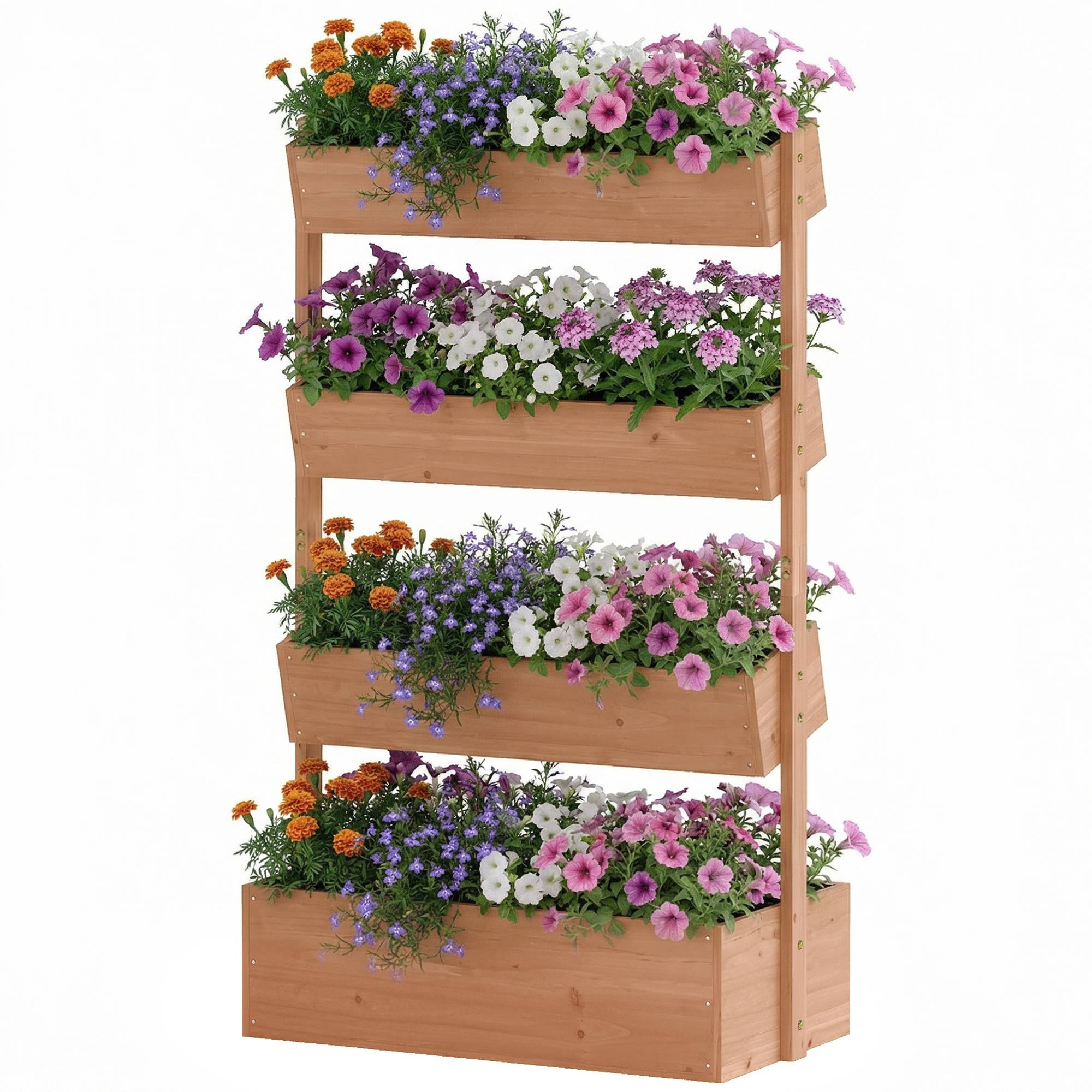 Jardinière Surélevée en Bois avec 4 Étages, avec Trous de Drainage et Doublure en Tissu, 85x45x140cm, Marron - Image 2