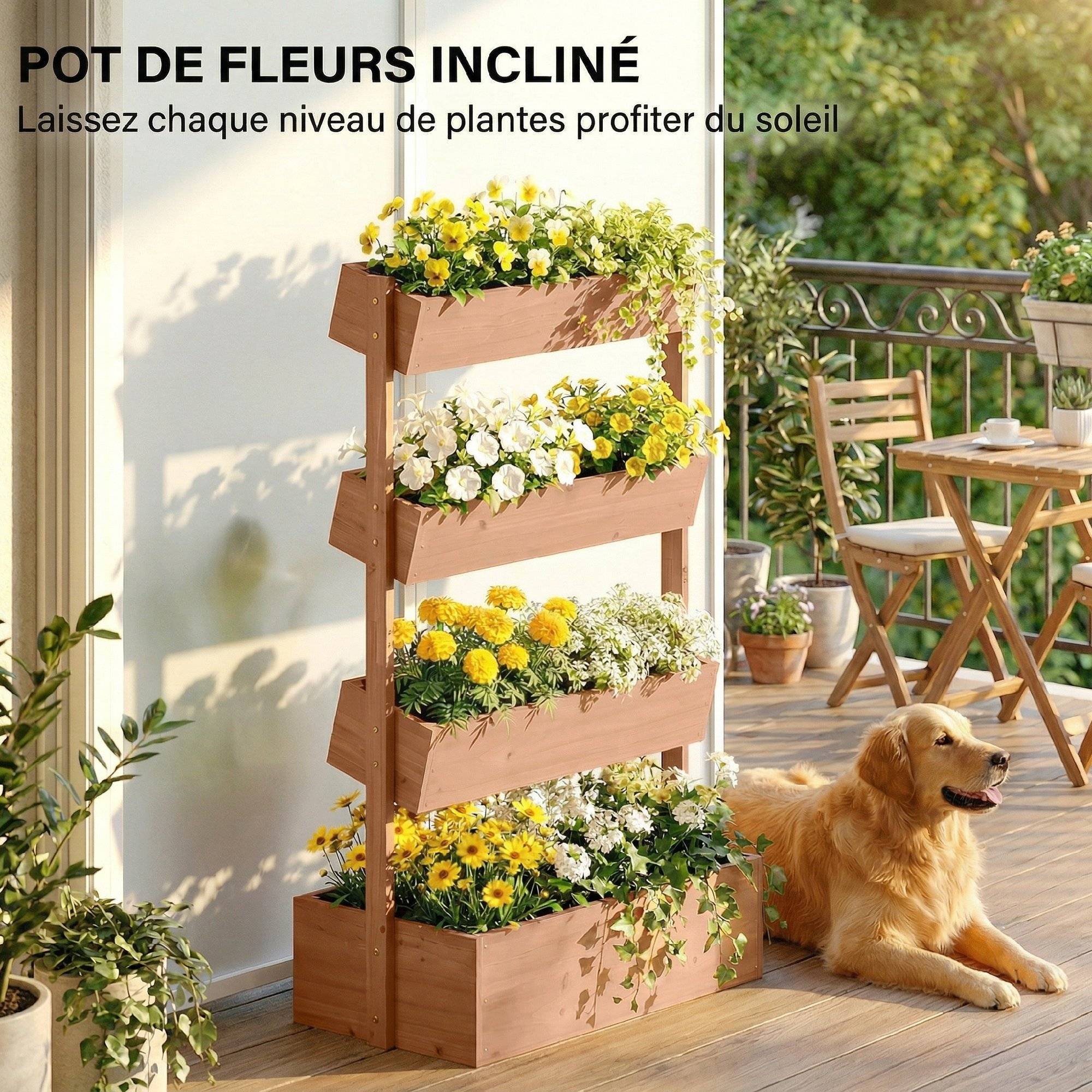 Jardinière Surélevée en Bois avec 4 Étages, avec Trous de Drainage et Doublure en Tissu, 85x45x140cm, Marron - Image 7