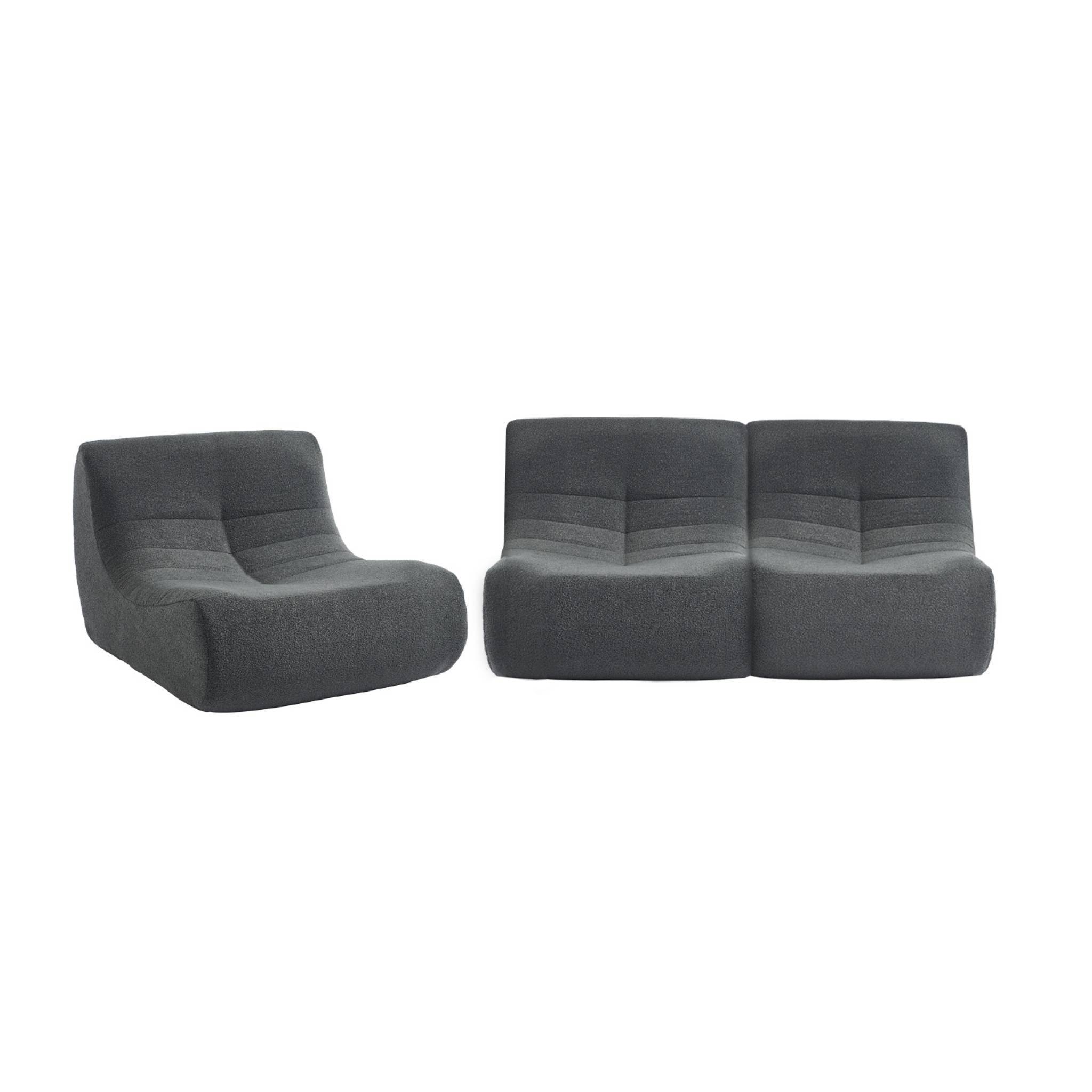 sweeek - Lot de 3 fauteuils chauffeuses en bouclette texturée anthracite style contemporain 1 place | sweeek - Image 5
