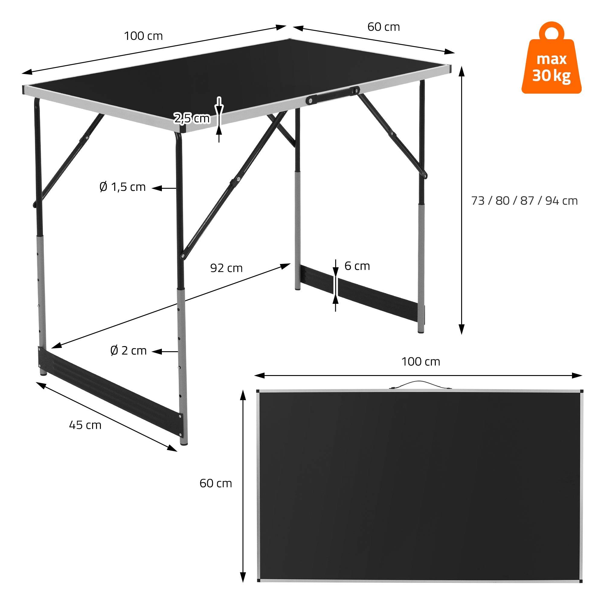 Set de 3 Tables à Tapisser 100x60 cm, Pliable, Noir, Réglable en Hauteur, Table Multifonctions en Aluminium - Image 9