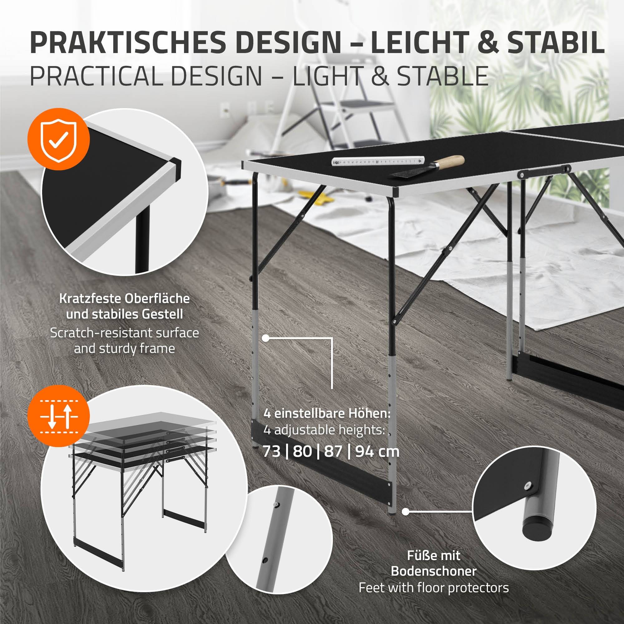 Set de 3 Tables à Tapisser 100x60 cm, Pliable, Noir, Réglable en Hauteur, Table Multifonctions en Aluminium - Image 4