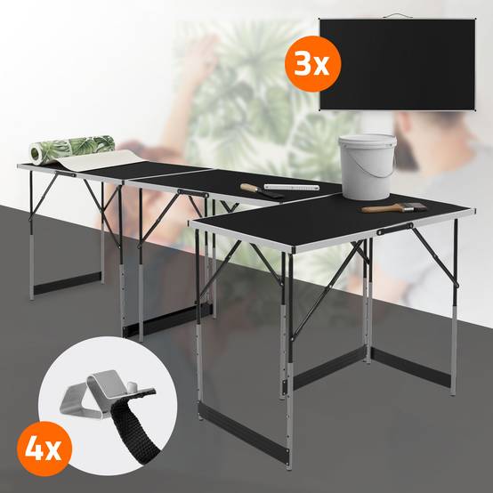 Set de 3 Tables à Tapisser 100x60 cm, Pliable, Noir, Réglable en Hauteur, Table Multifonctions en Aluminium - Image 2
