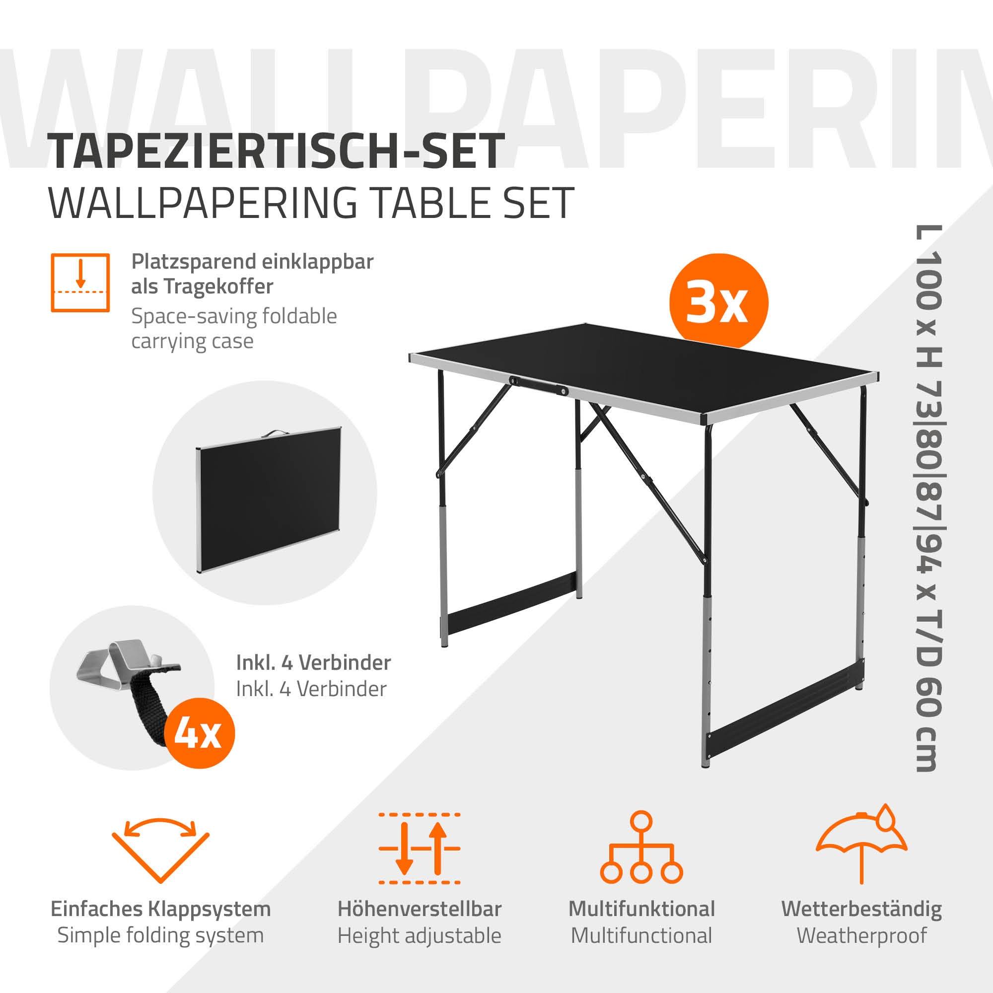 Set de 3 Tables à Tapisser 100x60 cm, Pliable, Noir, Réglable en Hauteur, Table Multifonctions en Aluminium - Image 3