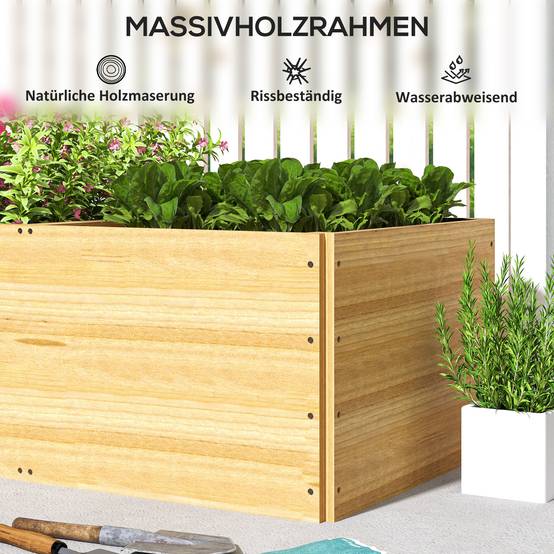 Grand carré potager bois jardin 3 zones culture légumes fleurs 140x60x40cm bois naturel - ComfortXL Outdoor Living - Image 9