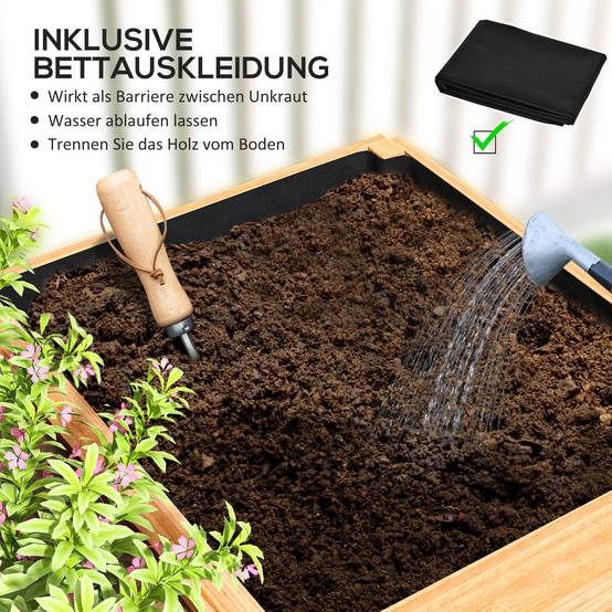 Grand carré potager bois jardin 3 zones culture légumes fleurs 140x60x40cm bois naturel - ComfortXL Outdoor Living - Image 8