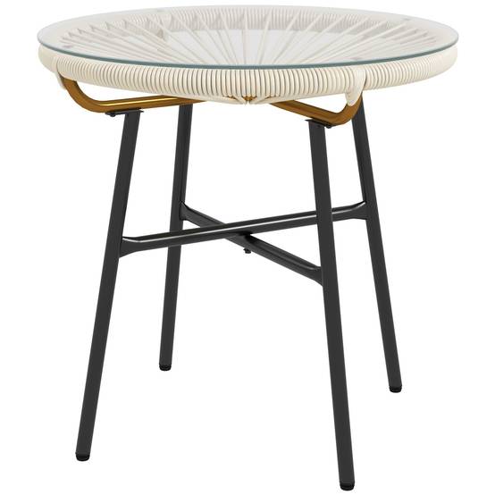 ComfortXL - Table basse ronde jardin métal aspect rotin balcon plateau verre trempé crème - ComfortXL Outdoor Living - Image 2