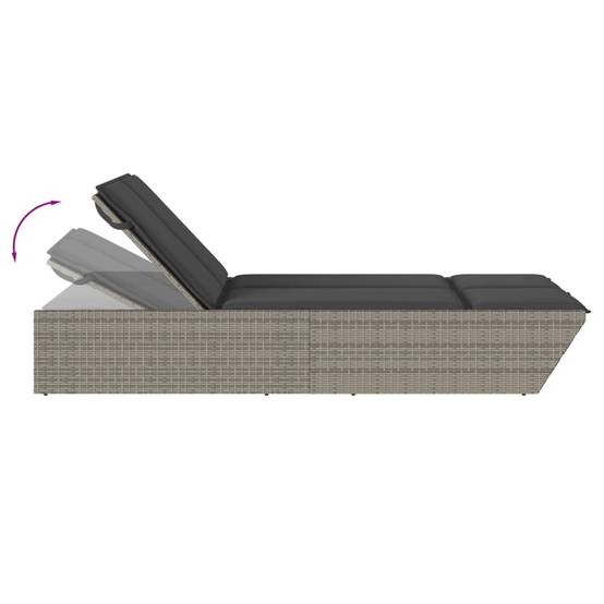 Chaise longue double résine tressée coussins gris 118 x 200 x 50.5/62.5/73.5/83 cm - PANGIVO - Image 7