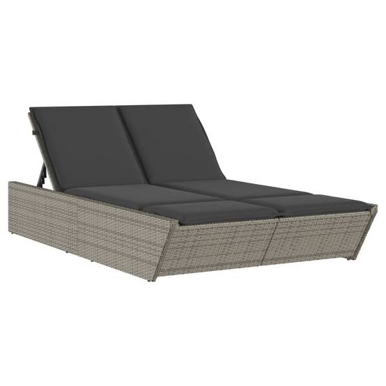 Chaise longue double résine tressée coussins gris 118 x 200 x 50.5/62.5/73.5/83 cm - PANGIVO - Image 2