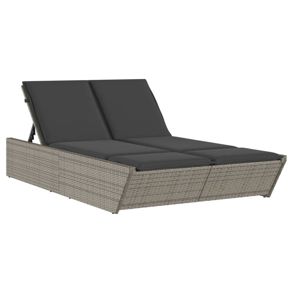 Chaise longue double résine tressée coussins gris 118 x 200 x 50.5/62.5/73.5/83 cm - PANGIVO - Image 2