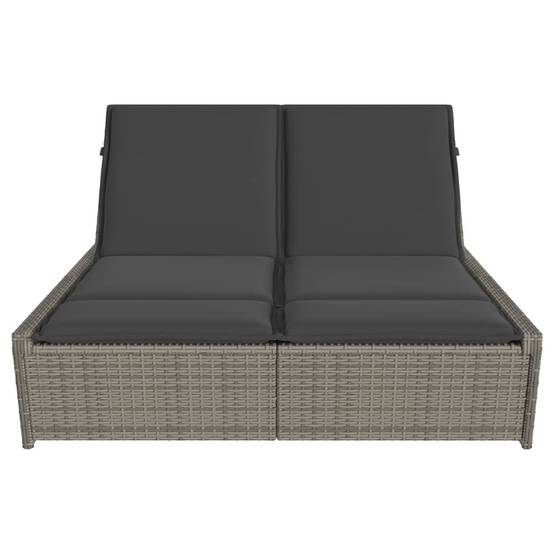 Chaise longue double résine tressée coussins gris 118 x 200 x 50.5/62.5/73.5/83 cm - PANGIVO - Image 3