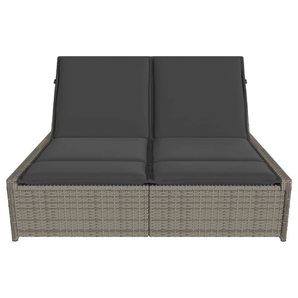 Chaise longue double résine tressée coussins gris 118 x 200 x 50.5/62.5/73.5/83 cm - PANGIVO - Image 3