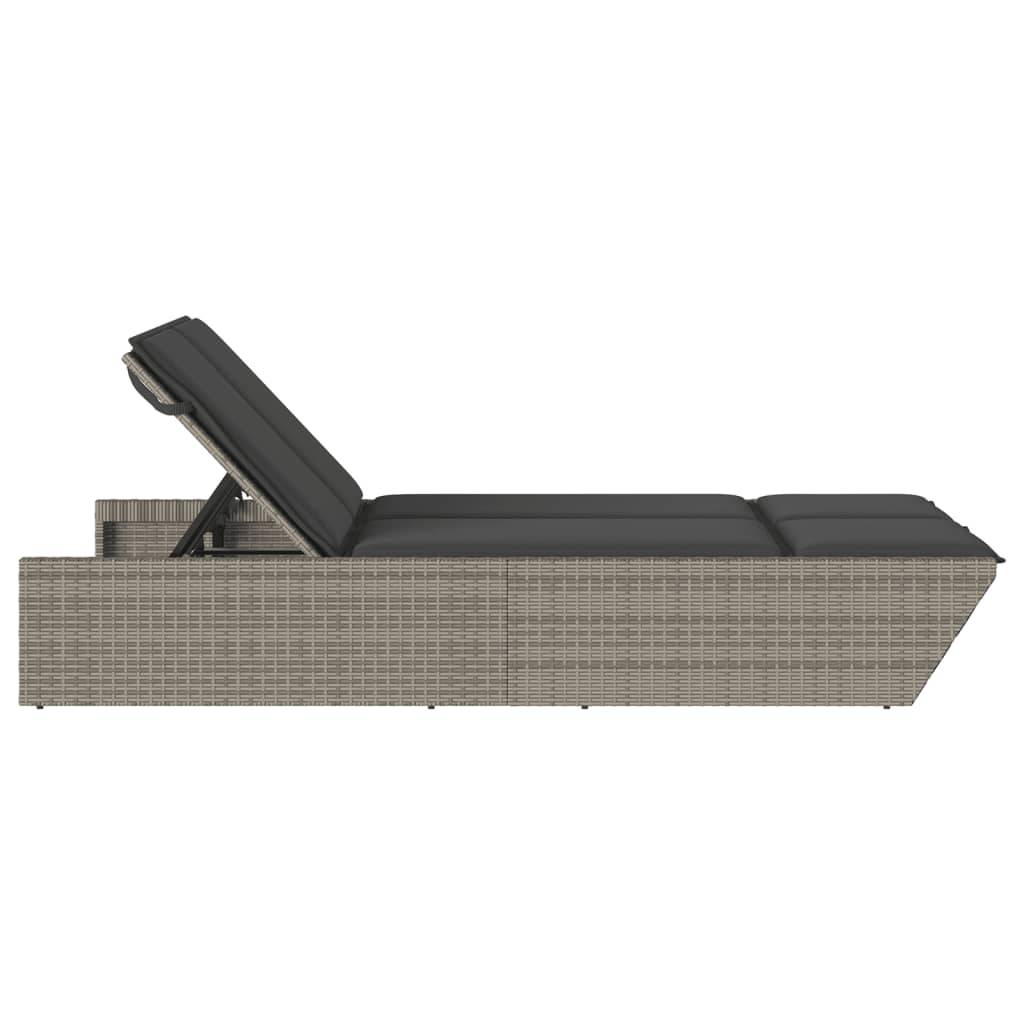 Chaise longue double résine tressée coussins gris 118 x 200 x 50.5/62.5/73.5/83 cm - PANGIVO - Image 4