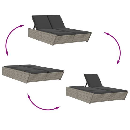 Chaise longue double résine tressée coussins gris 118 x 200 x 50.5/62.5/73.5/83 cm - PANGIVO - Image 6
