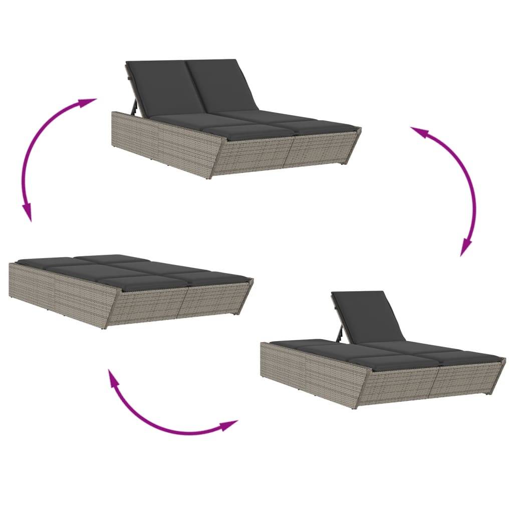 Chaise longue double résine tressée coussins gris 118 x 200 x 50.5/62.5/73.5/83 cm - PANGIVO - Image 6
