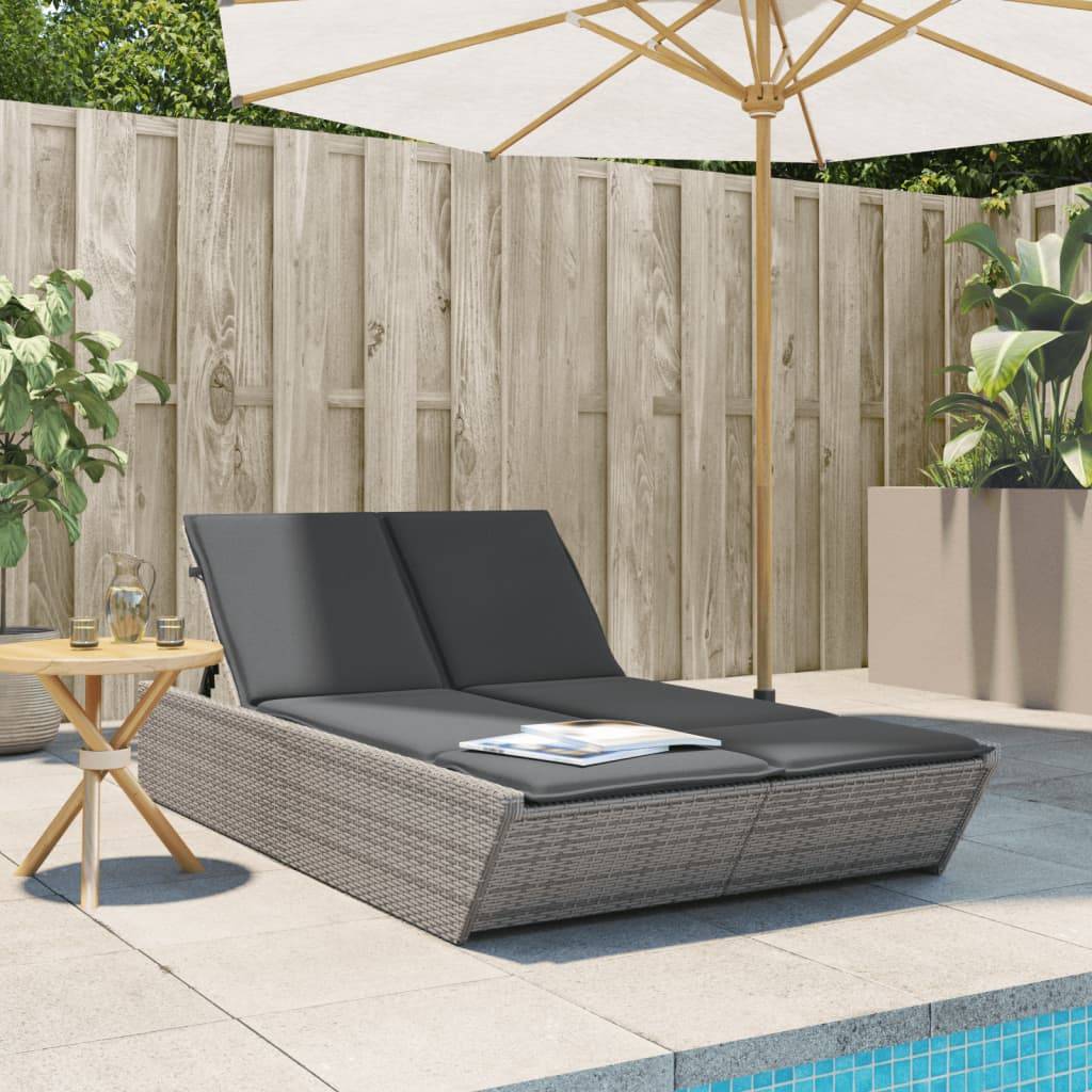 Chaise longue double résine tressée coussins gris 118 x 200 x 50.5/62.5/73.5/83 cm - PANGIVO - Image 1