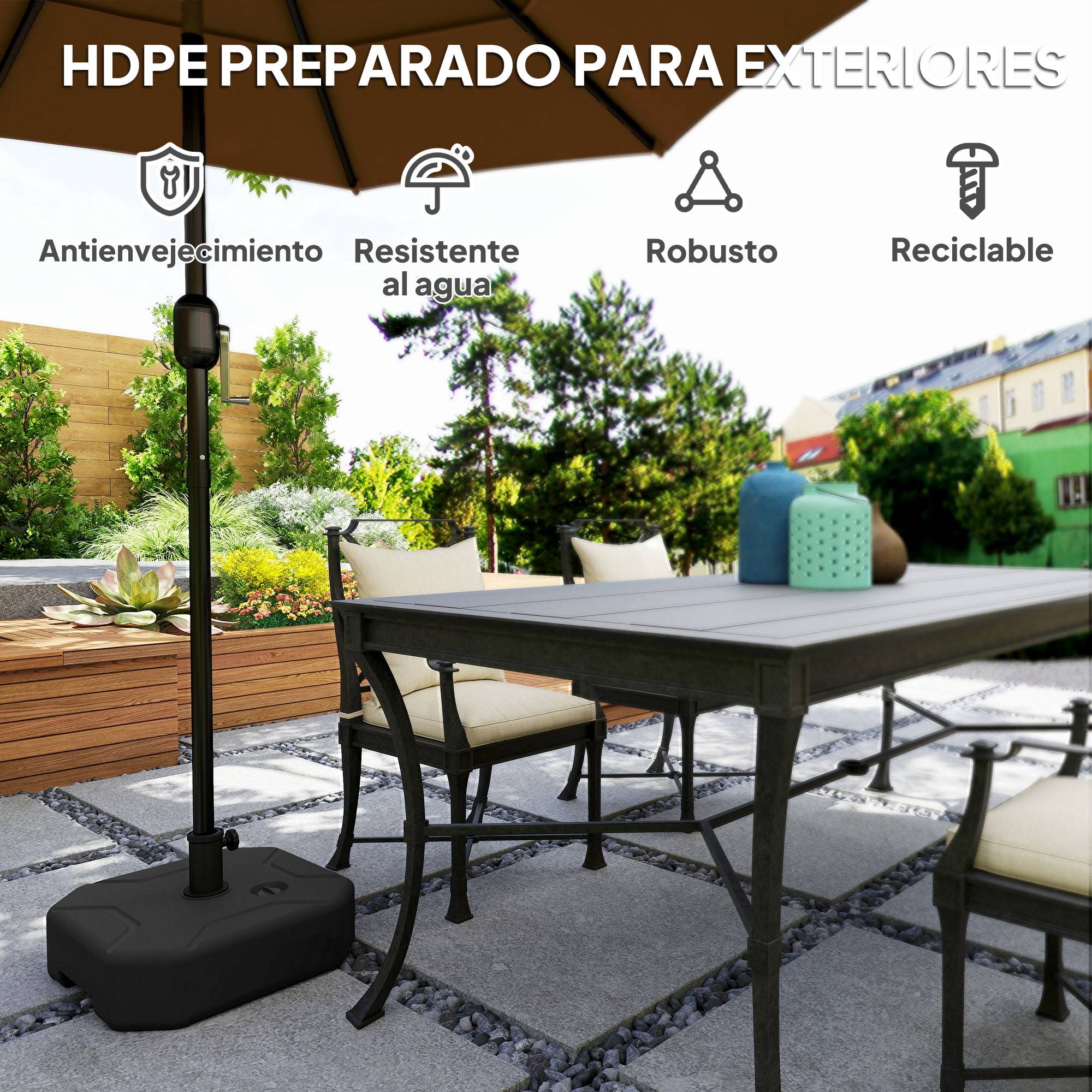 Base de Parasol Carrée à Lester HDPE pour Mâts Ø38/48 mm 25 kg Noir - ComfortXL Outdoor Living - Image 8