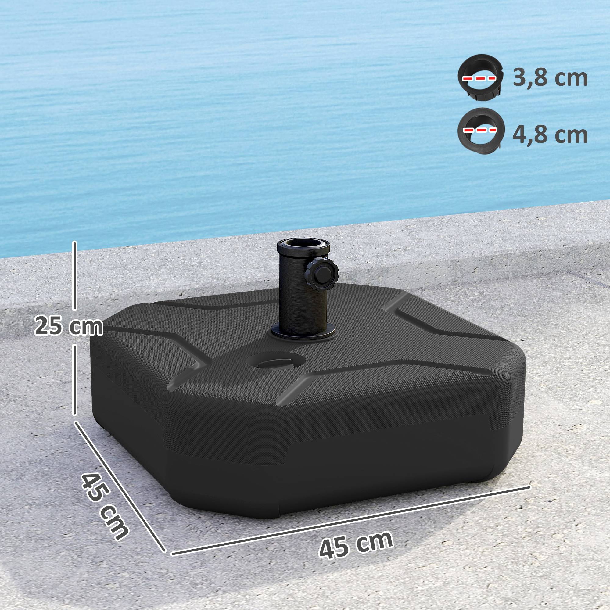 Base de Parasol Carrée à Lester HDPE pour Mâts Ø38/48 mm 25 kg Noir - ComfortXL Outdoor Living - Image 5