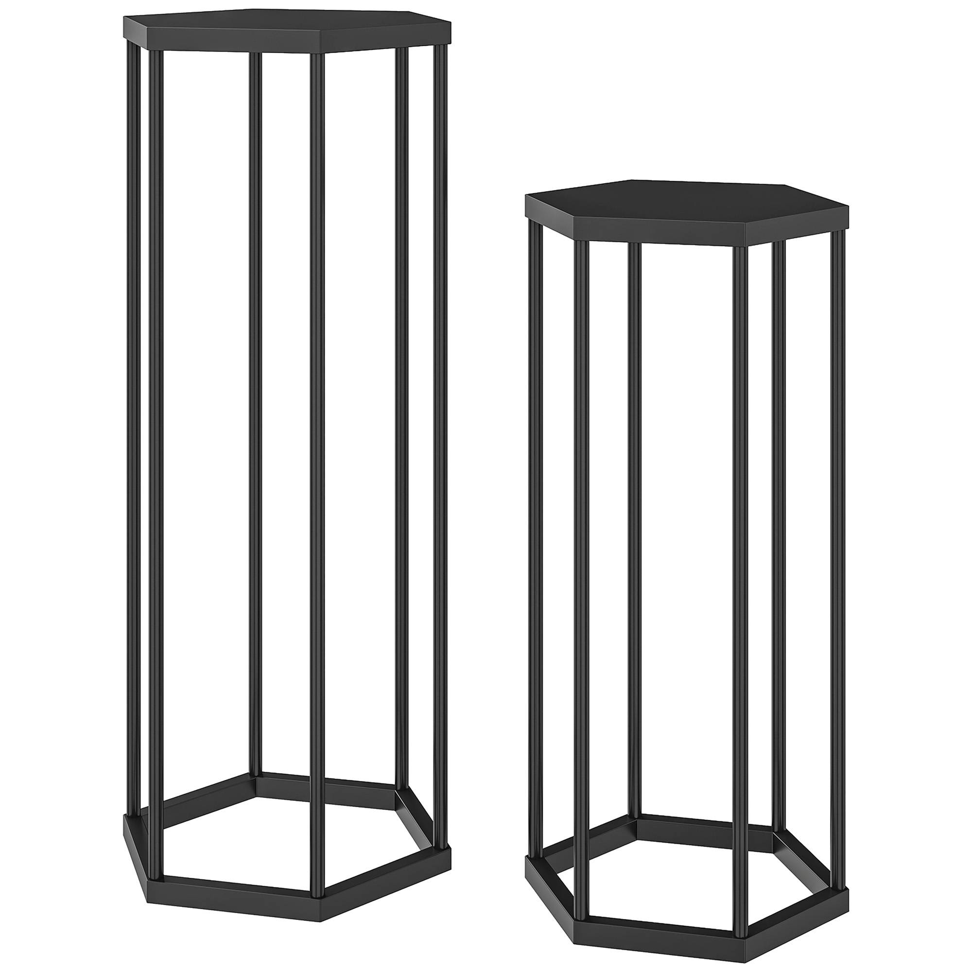 Ensemble de 2 supports pour plantes hexagonaux métal pots fleurs jardin terrasse balcon intérieur extérieur - Image 2
