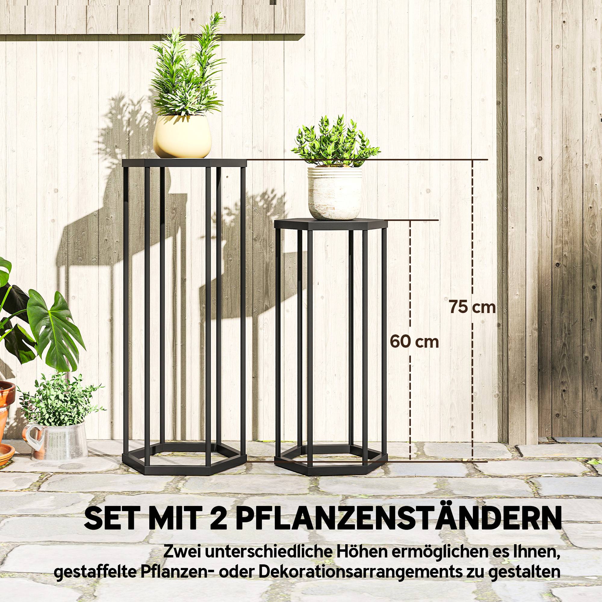 Ensemble de 2 supports pour plantes hexagonaux métal pots fleurs jardin terrasse balcon intérieur extérieur - Image 6