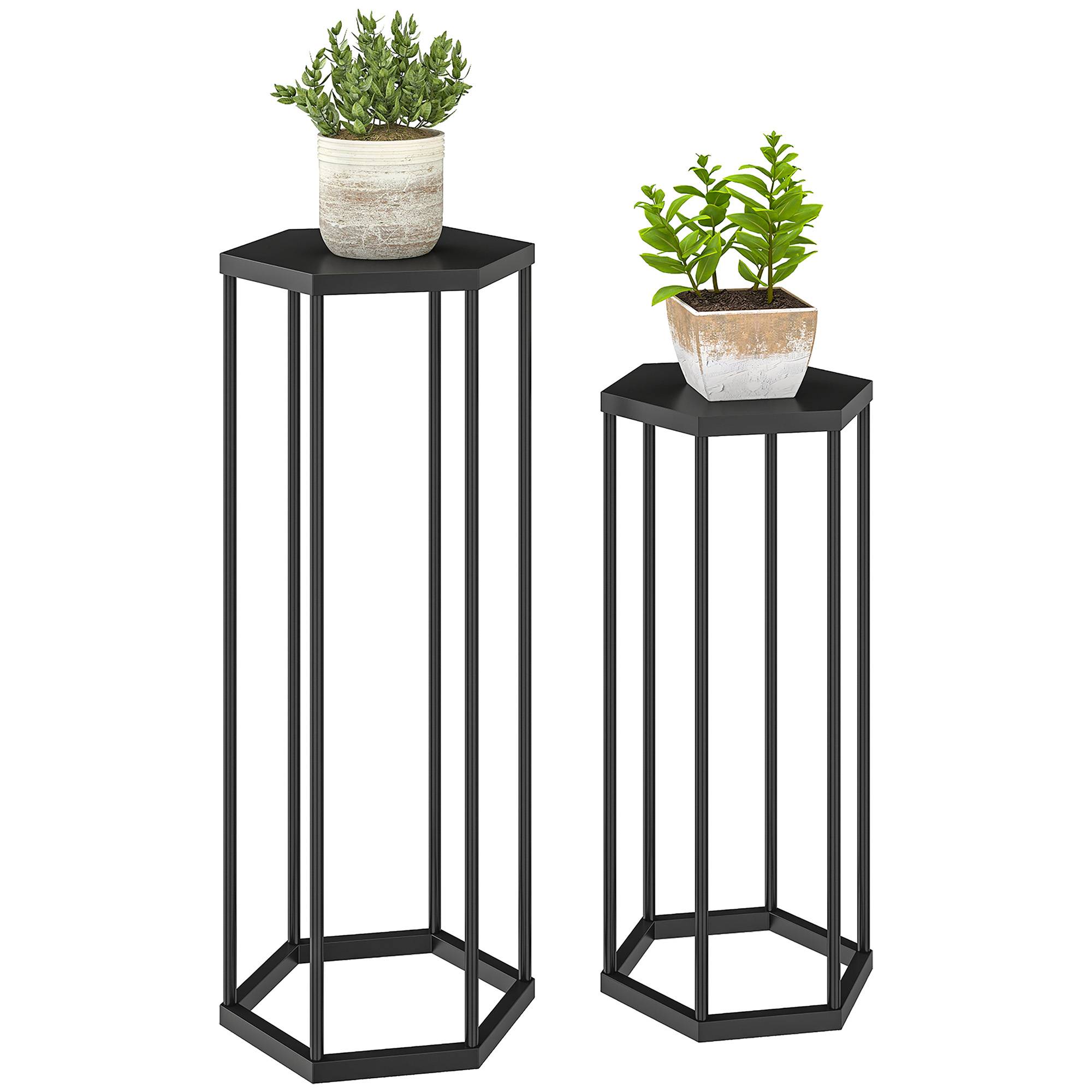 Ensemble de 2 supports pour plantes hexagonaux métal pots fleurs jardin terrasse balcon intérieur extérieur - Image 1