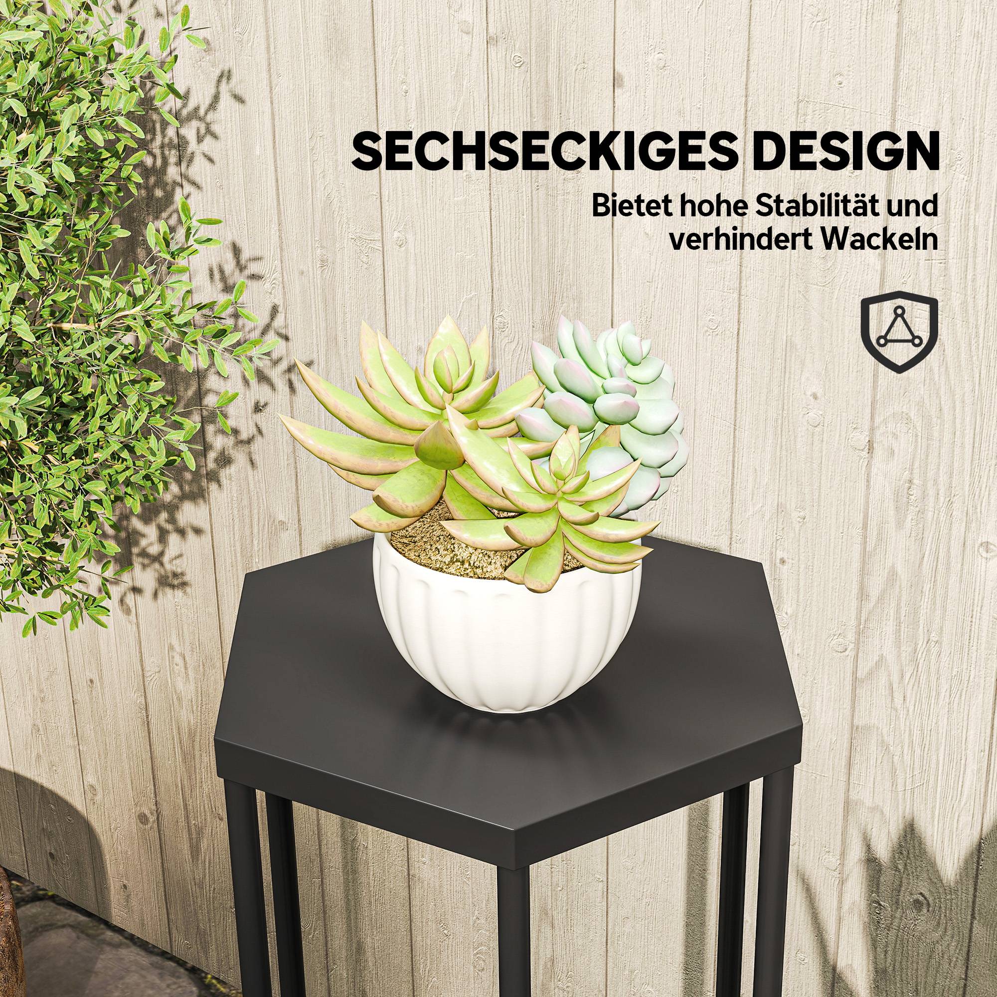 Ensemble de 2 supports pour plantes hexagonaux métal pots fleurs jardin terrasse balcon intérieur extérieur - Image 7