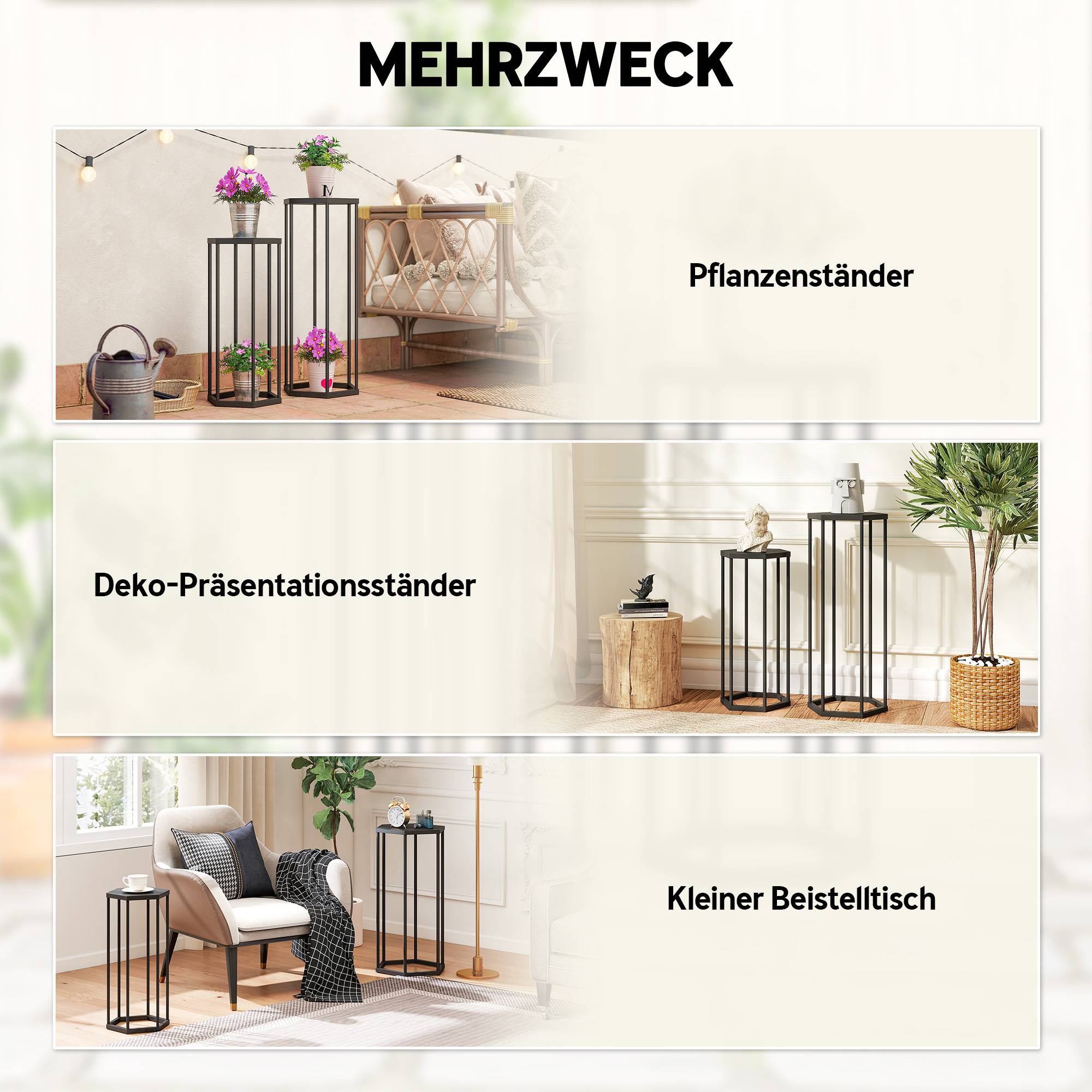 Ensemble de 2 supports pour plantes hexagonaux métal pots fleurs jardin terrasse balcon intérieur extérieur - Image 9