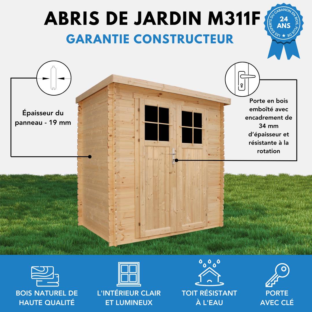 Timbela - Abri de jardin en bois l204xL142xH200 cm / 2.22 m² avec porte verrouillable de haute qualité - Stockage extérieur - 19 mm d’épaisseur - Timbela M311F - Image 8