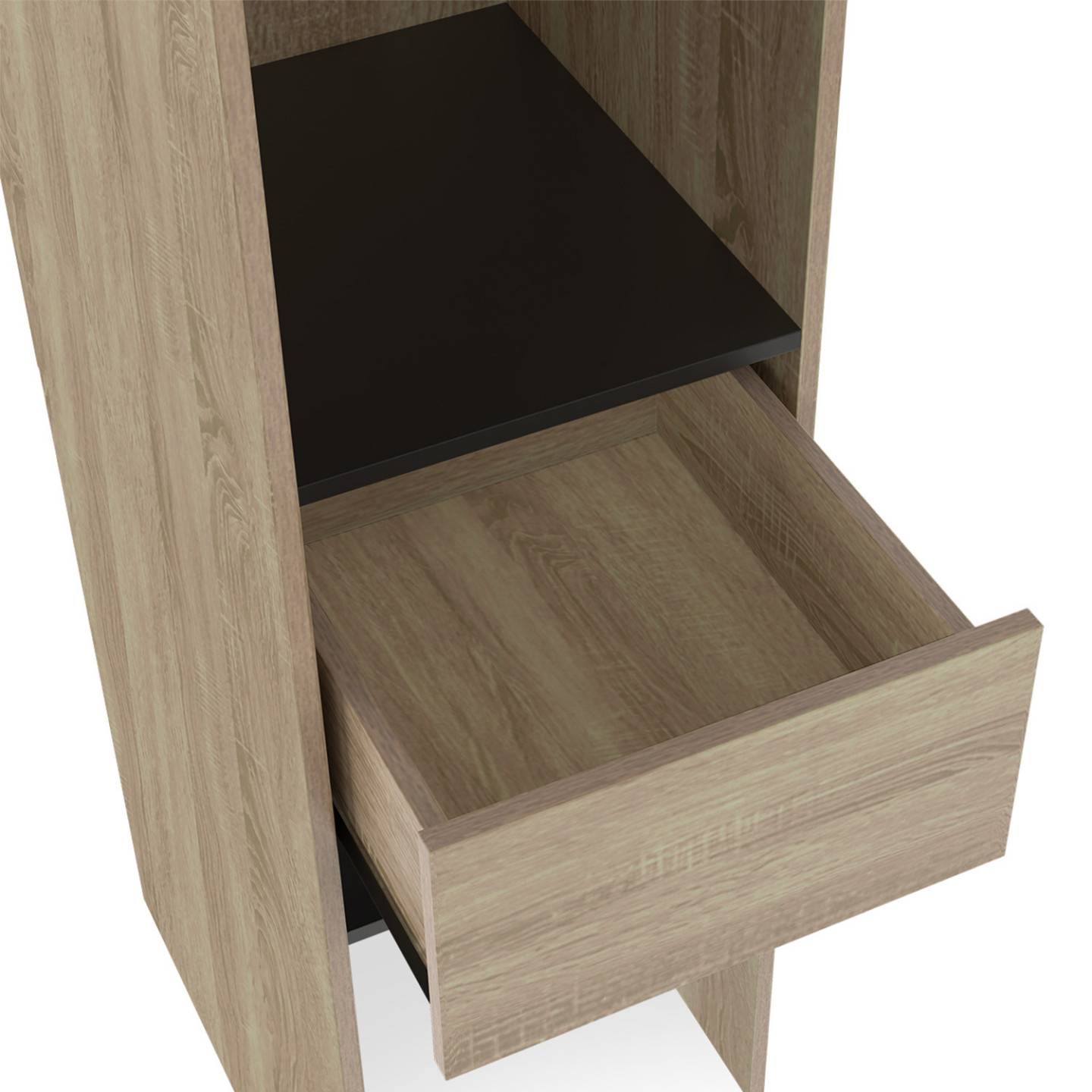 Dressing extensible MERYL 145/170 x 50 x 180 cm hêtre avec étagères + double penderie + miroir + rideau noir - Image 6