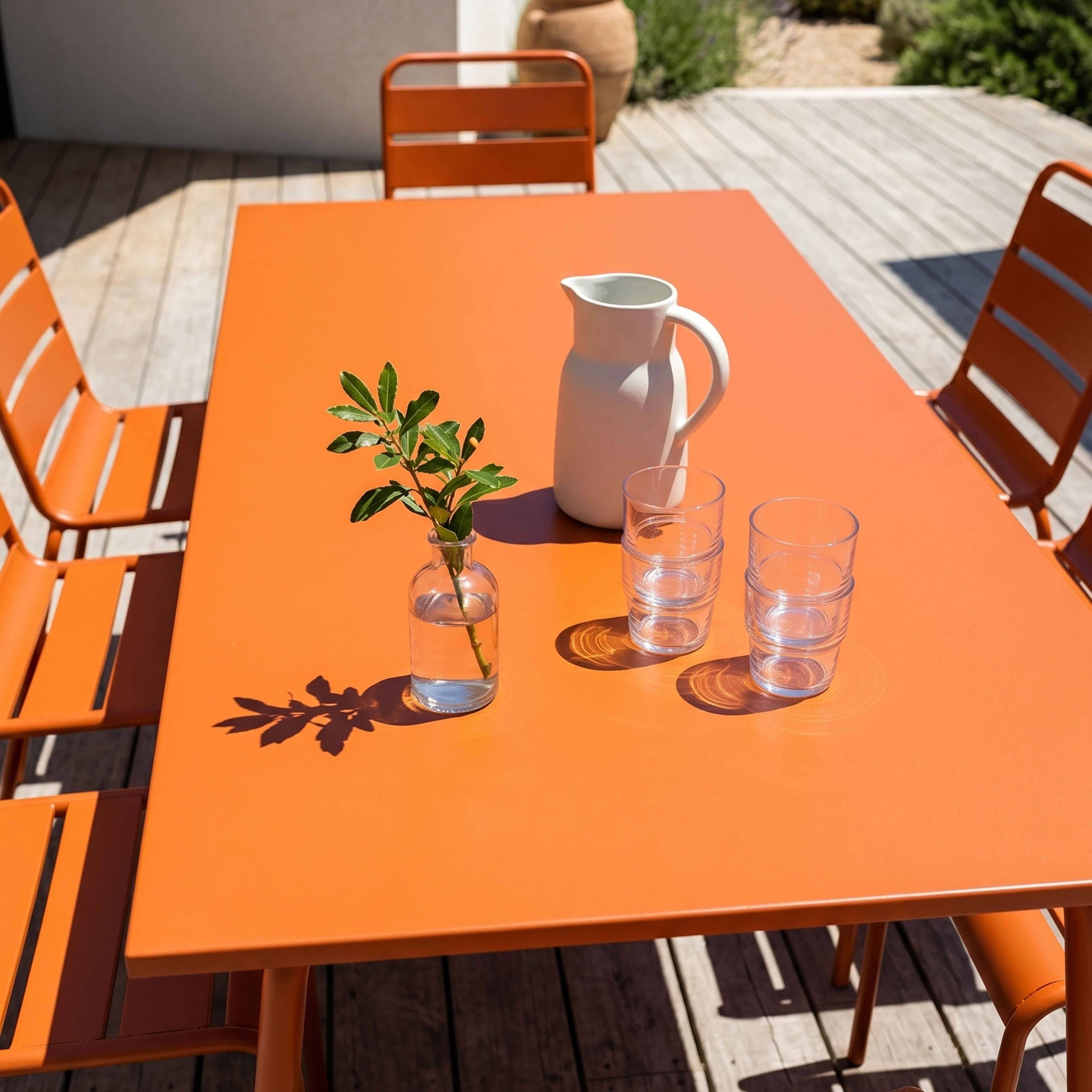 Oviala - Ensemble table de jardin et 8 chaises en métal orange Palavas - Oviala - Image 3