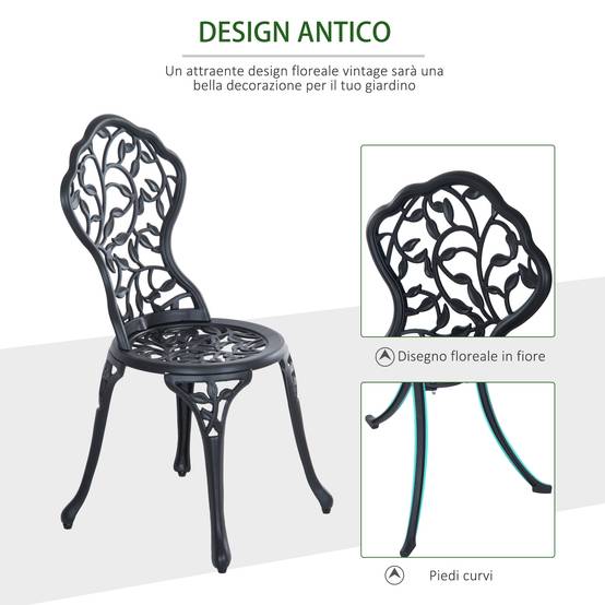 ComfortXL - Salon de jardin 3 pièces aluminium sculpté avec 2 chaises et table ronde 60cm noir - ComfortXL Outdoor Living - Image 6