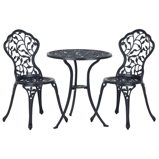 ComfortXL - Salon de jardin 3 pièces aluminium sculpté avec 2 chaises et table ronde 60cm noir - ComfortXL Outdoor Living - Image 1