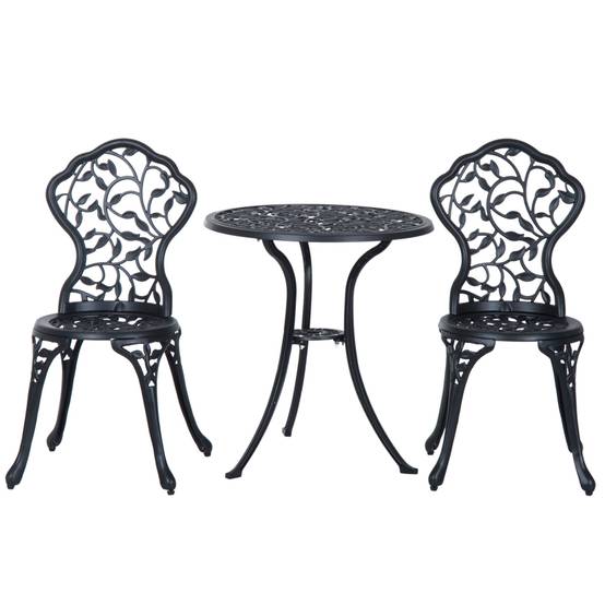 ComfortXL - Salon de jardin 3 pièces aluminium sculpté avec 2 chaises et table ronde 60cm noir - ComfortXL Outdoor Living - Image 2