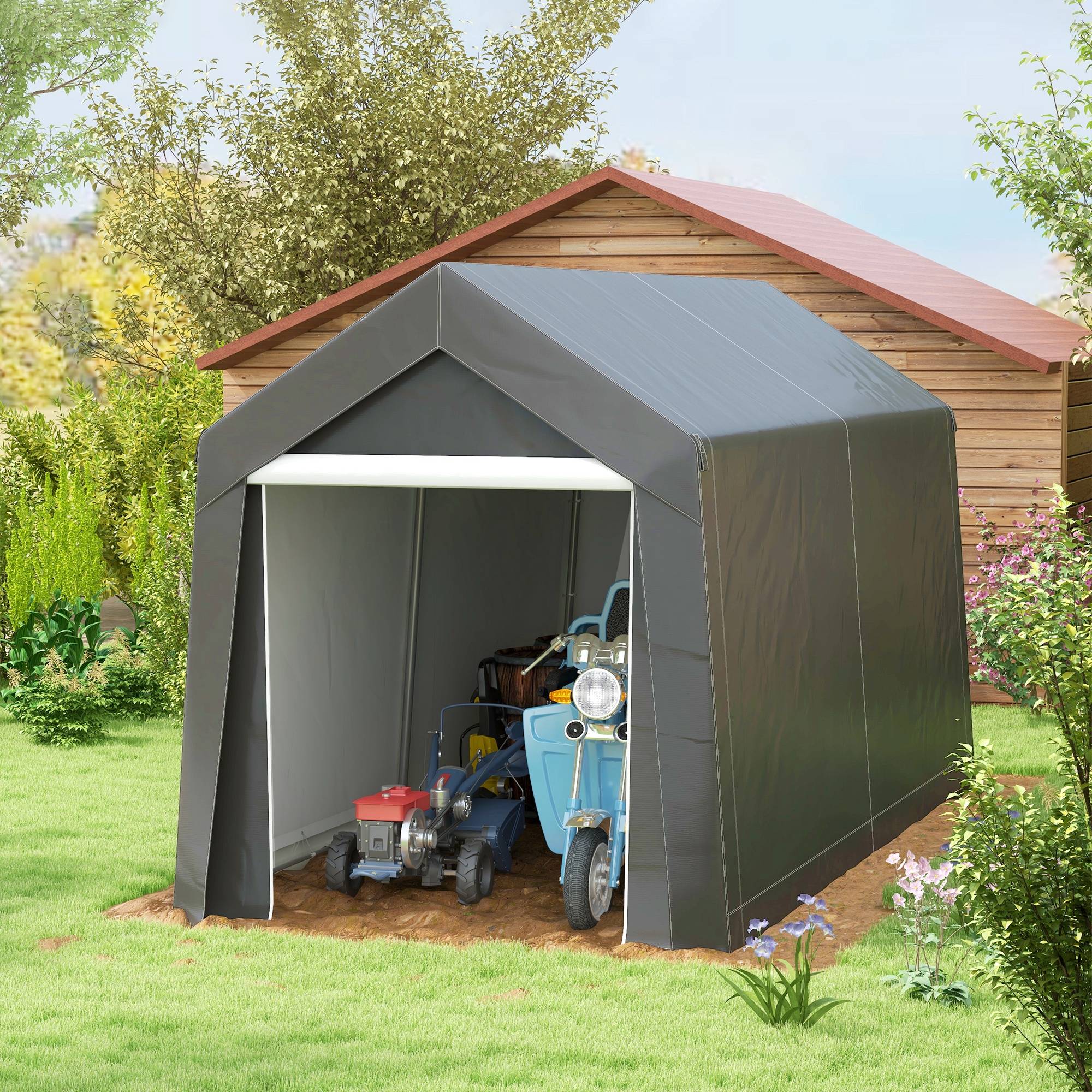 Abri de jardin acier 210x360x235 cm résistant UV intempéries ventilation, grand cabanon stockage jardin - Image 3