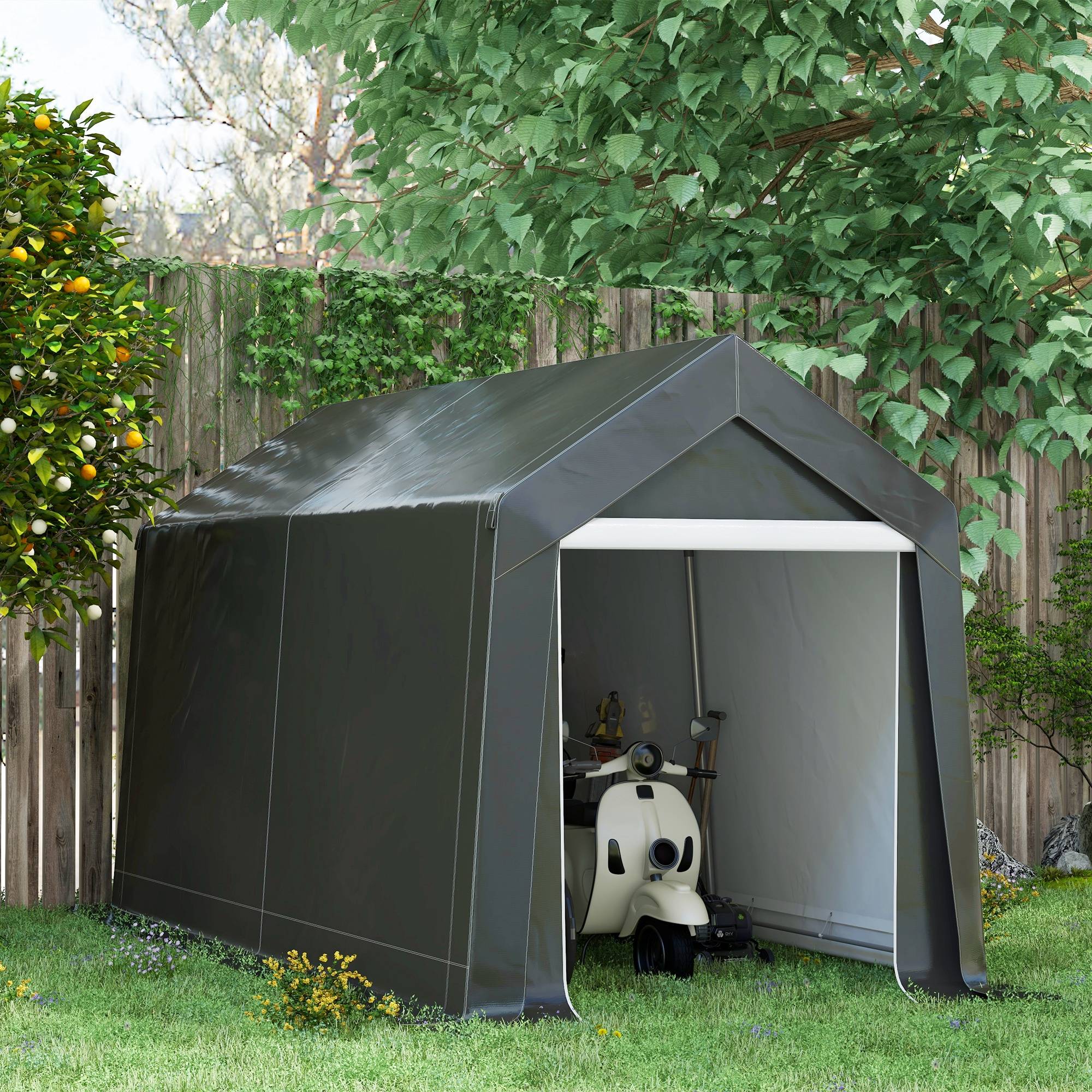 Abri de jardin acier 210x360x235 cm résistant UV intempéries ventilation, grand cabanon stockage jardin - Image 4
