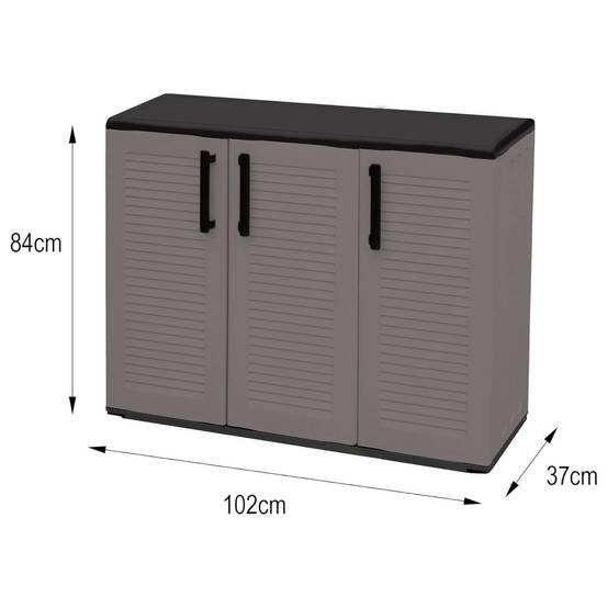 Dmora - Armoire d'extérieur Gesves, Armoire de balcon polyvalente, Armoire d'extérieur 3 portes, 102x37h84 cm, Gris et Noir, Finition rayée - Dmora - Image 3