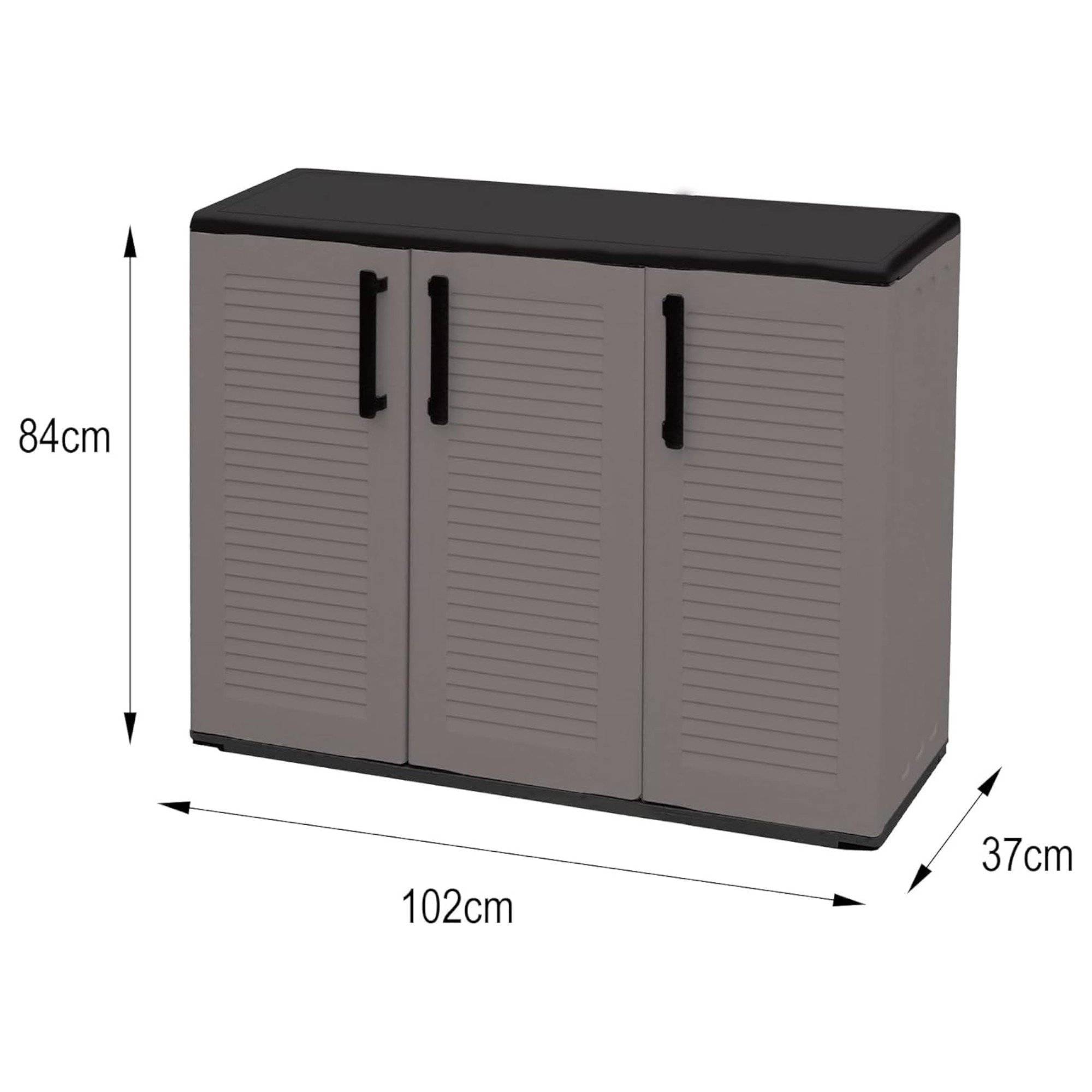 Dmora - Armoire d'extérieur Gesves, Armoire de balcon polyvalente, Armoire d'extérieur 3 portes, 102x37h84 cm, Gris et Noir, Finition rayée - Dmora - Image 3
