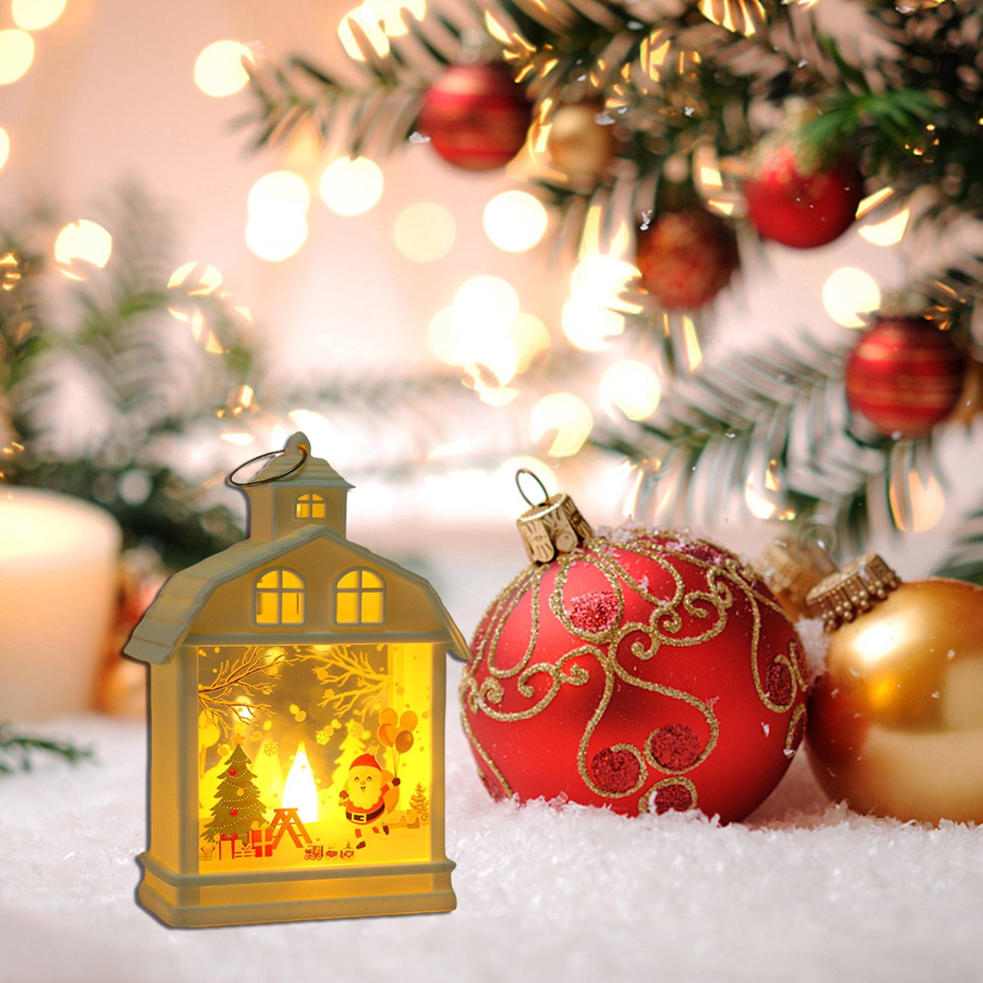 Lanterne du Père Noël 1 pièce, lanterne de Noël avec bougie LED, adaptée à la décoration de la maison de Noël, lumière chaude (piles incluses) - Image 2