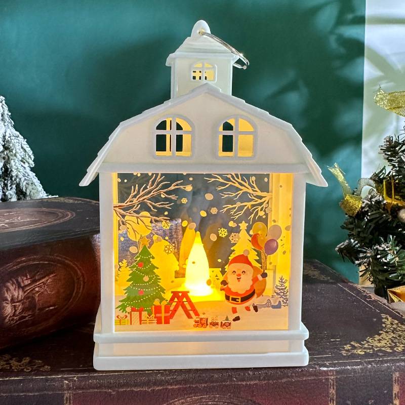 Lanterne du Père Noël 1 pièce, lanterne de Noël avec bougie LED, adaptée à la décoration de la maison de Noël, lumière chaude (piles incluses)