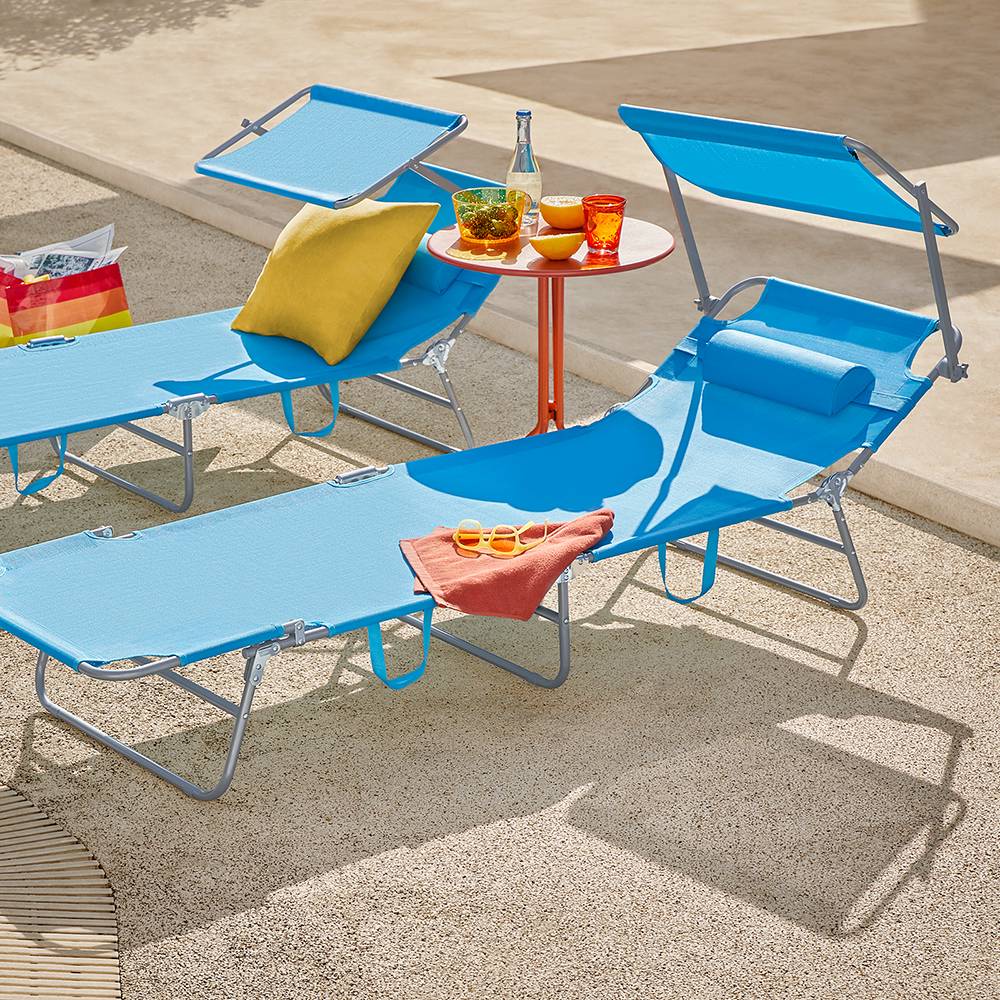 Bain de Soleil Transat de Jardin avec Appui-tête et Pochette latérale Pliable, Réglable et Inclinable Bleu L.198 x l.63 x H.65 cm SoBuy - Image 10