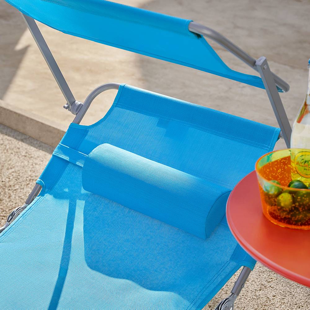Bain de Soleil Transat de Jardin avec Appui-tête et Pochette latérale Pliable, Réglable et Inclinable Bleu L.198 x l.63 x H.65 cm SoBuy - Image 7