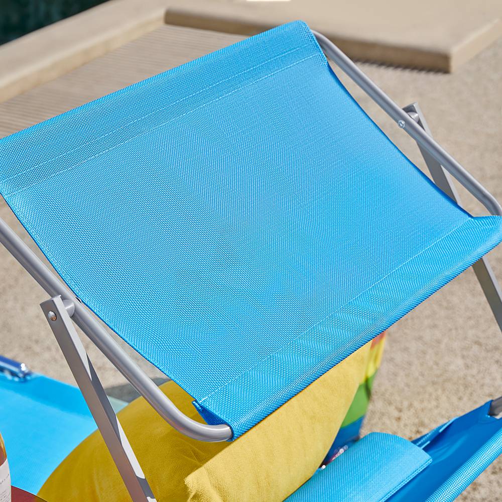 Bain de Soleil Transat de Jardin avec Appui-tête et Pochette latérale Pliable, Réglable et Inclinable Bleu L.198 x l.63 x H.65 cm SoBuy - Image 6