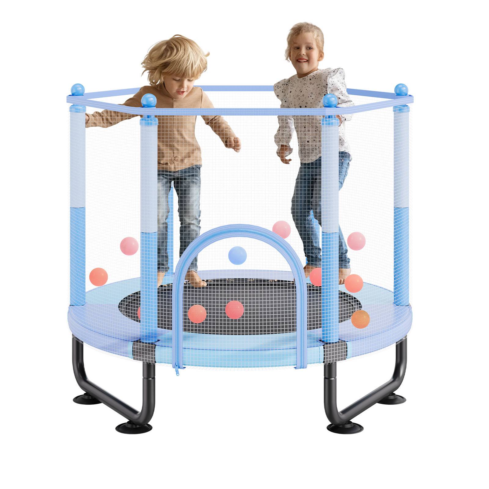 Vevor - VEVOR mini trampoline 1545 mm avec filet 360°, panier de basket et balle, pour enfants 3+ ans, bleu - Image 1