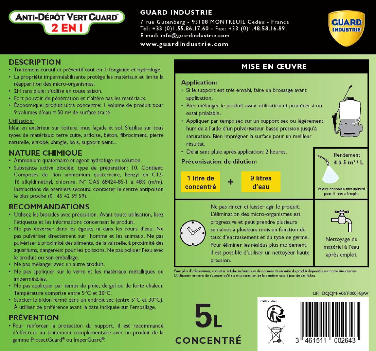 Anti Dépôt Vert Guard 2en1 Nettoyant Imperméabilisant Invisible Anti Verdissure 5 L traite 250 m² - Image 5