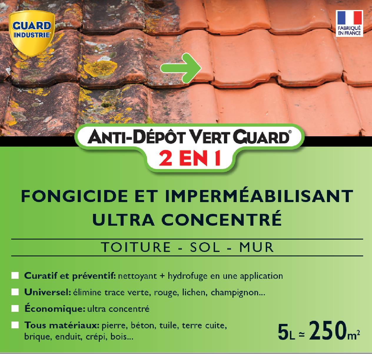 Anti Dépôt Vert Guard 2en1 Nettoyant Imperméabilisant Invisible Anti Verdissure 5 L traite 250 m² - Image 2