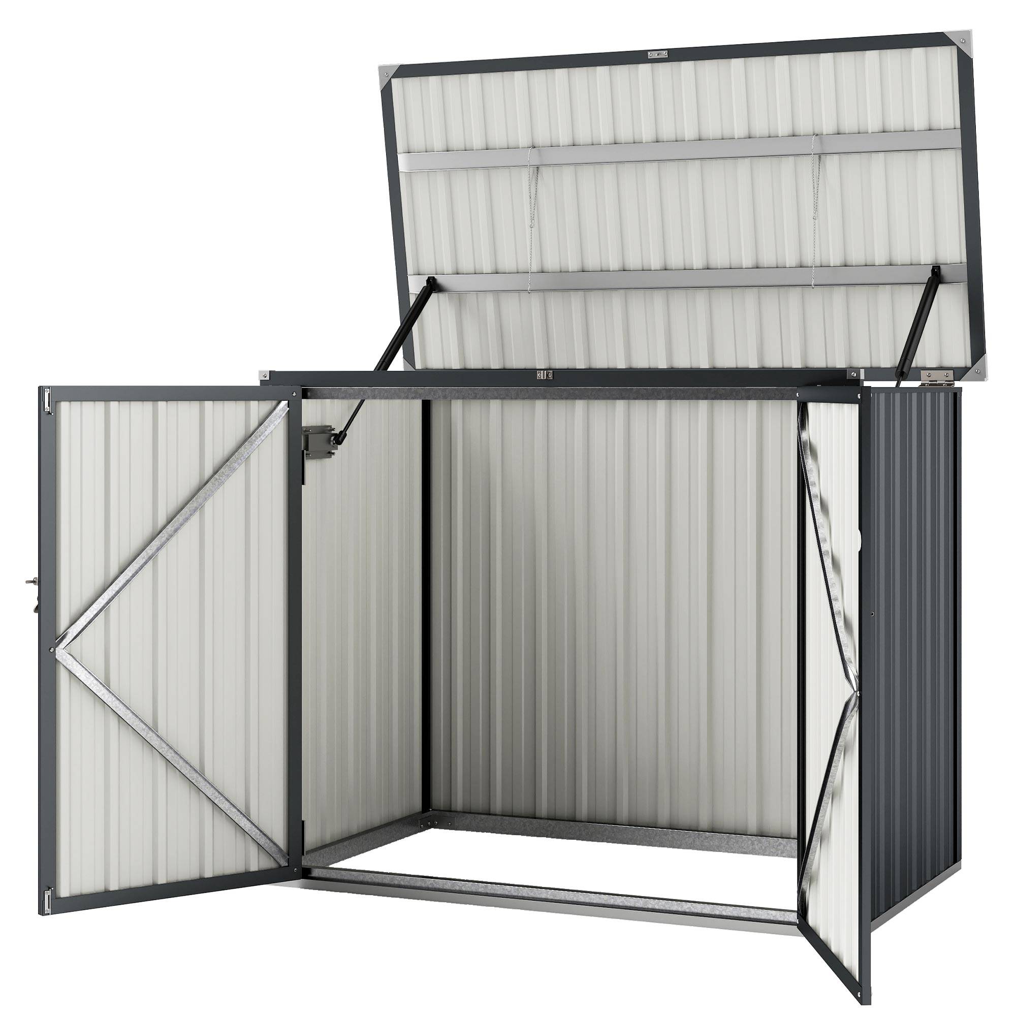 Outsunny - Cache poubelle extérieur double porte verrouillable - couvercle relevable - acier galvanisé - 150x80x117cm - gris - Outsunny - Image 5
