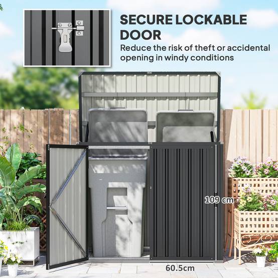 Outsunny - Cache poubelle extérieur double porte verrouillable - couvercle relevable - acier galvanisé - 150x80x117cm - gris - Outsunny - Image 9