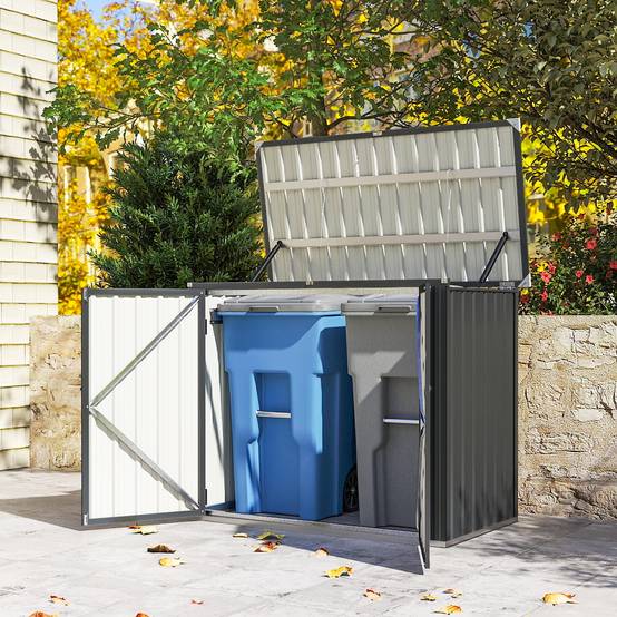 Outsunny - Cache poubelle extérieur double porte verrouillable - couvercle relevable - acier galvanisé - 150x80x117cm - gris - Outsunny - Image 4