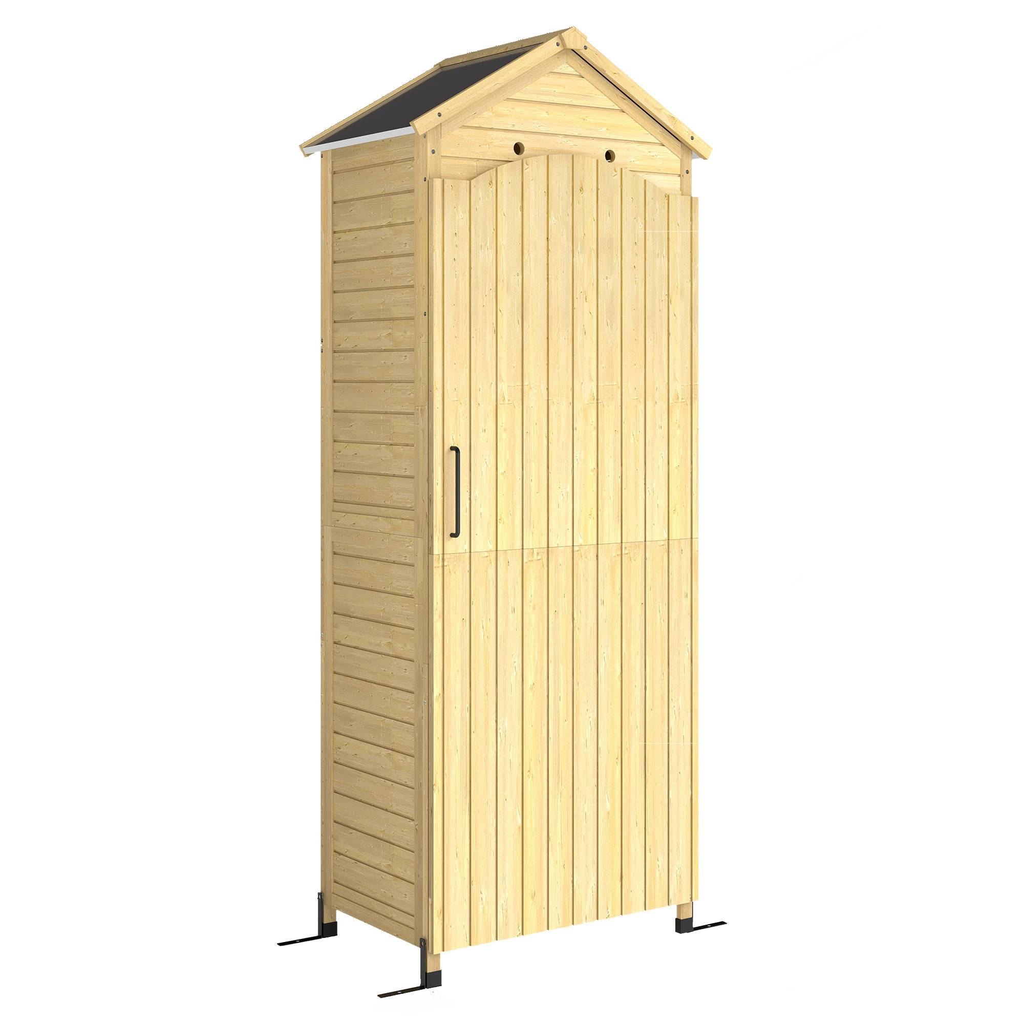 ComfortXL - Armoire de jardin haute en bois de sapin naturel rangement extérieur hauteur intérieure 199 cm toit en métal galvanisé - Image 10