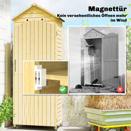 ComfortXL - Armoire de jardin haute en bois de sapin naturel rangement extérieur hauteur intérieure 199 cm toit en métal galvanisé - Image 9