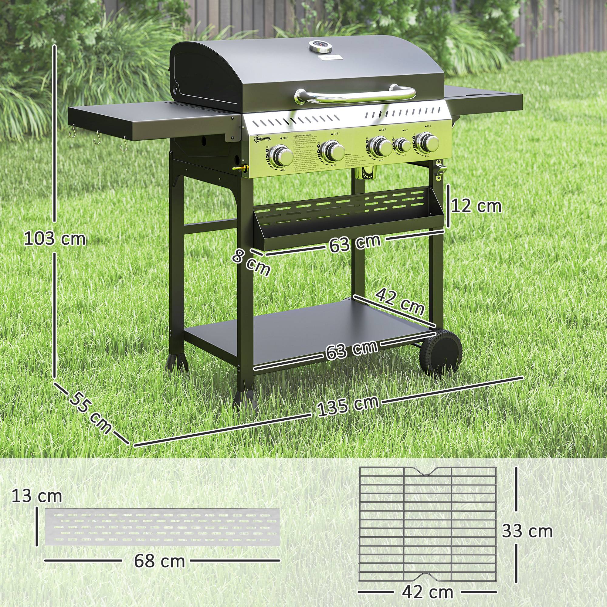 PANGIVO - Barbecue à gaz métal noir 135 x 55 x 103 cm - PANGIVO - Image 5